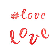 Watercolor lettering LOVE on transparent background