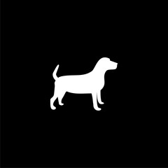 Dog silhouette icon isolated on black background. 