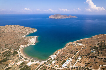 Drone view of the island of Pseria in Crete, Greece
