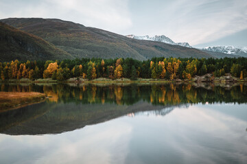 Majestic fjord in Norway in autumn with a beautiful mountains landscape 