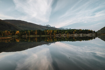 Majestic fjord in Norway in autumn with a beautiful mountains landscape 