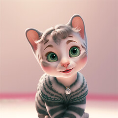 cat cute pet baby smiling cartoon isolated, blurred background. Illustration petshop. selective focus. generated AI