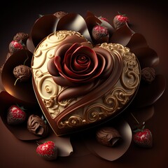 generative ai chocolate cake with rose petals