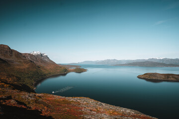Majestic norwegian landscape with fjords and mountains on a beautiful day