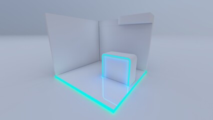 3D rendering stand white and flooring lighted perspective