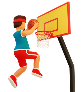 Cartoon 3d basketball player throws the ball. 3d render