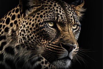 Fototapeta na wymiar Portrait eines schönen Leopard auf schwarzem Hintergrund