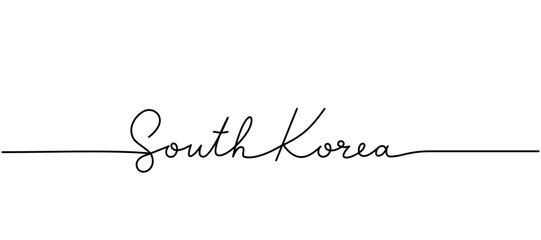 South Korea - word with continuous one line. Minimalist drawing of phrase illustration. South Korea country - continuous one line illustration.