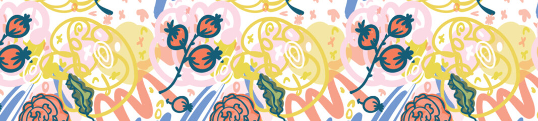 Set of seamless vector ornaments flower garden