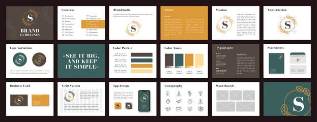 Fototapeta Colored Brand Guidelines template. Brand Identity presentation. Logo Guideline template. Logotype presentation for beauty company. obraz
