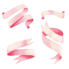 Watercolor set of pink ribbon. For decorate your artwork.