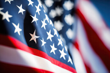 Close-up of waving US flag. Based on Generative AI