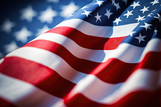 Close-up of waving US flag. Based on Generative AI