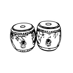 Black and white sketch of a traditional musical instrument with a transparent background