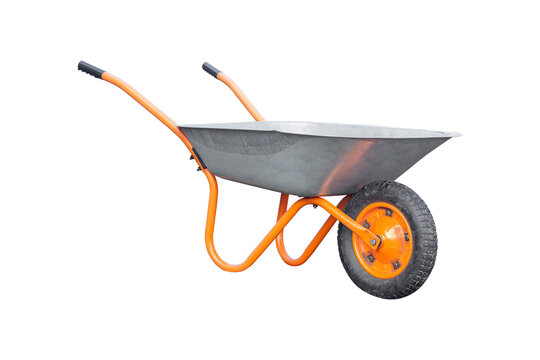 construction wheelbarrow, garden wheelbarrow isolated from background