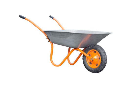 construction wheelbarrow, garden wheelbarrow isolated from background