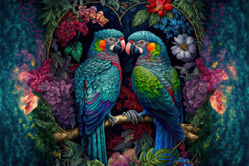Zwei Papageien herzen sich
