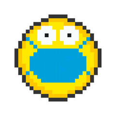 Fototapeta premium Face icon in protective mask. Pixel art emoticons. Vector illustration.