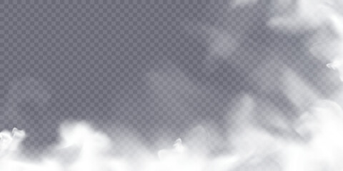 Vector isolated smoke PNG. Texture of white smoke on a transparent background. FOR web design and illustrations.