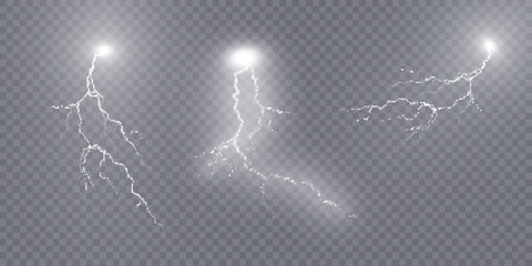 Realistic lightning. Light effect of electric discharge. Lightning for web design and illustrations.	
