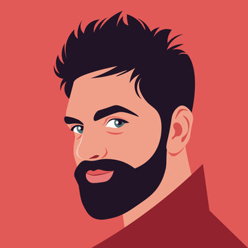 A face of a brunette man in profile. Latin American with beard. Vector flat Illustration
