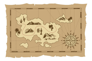 Pirate old map hand drawn Illustration.