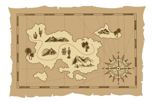 Pirate Old Map Hand Drawn Illustration.