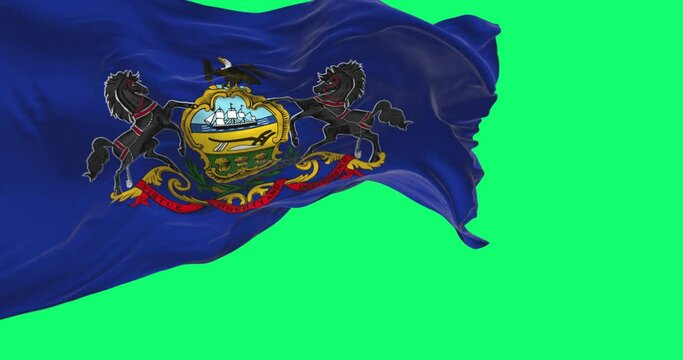Pennsylvania state flag waving isolated on a green background