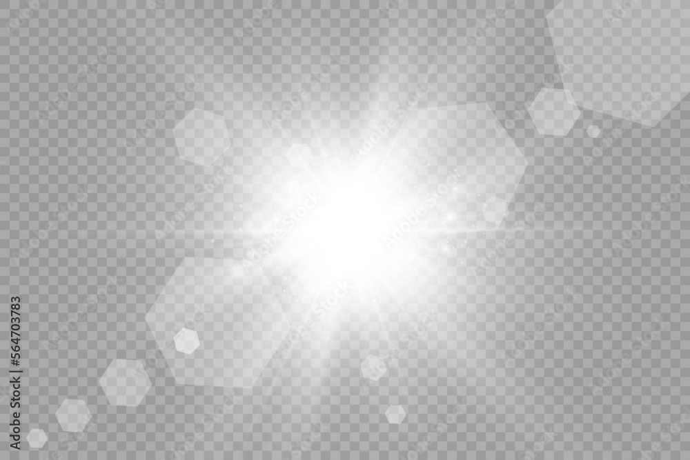 Poster special lens flash, light effect. the flash flashes rays and searchlight. illust.white glowing light