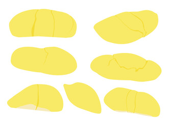 durian fruit colour yellow and ripe durian piece on white background illustration vector. 