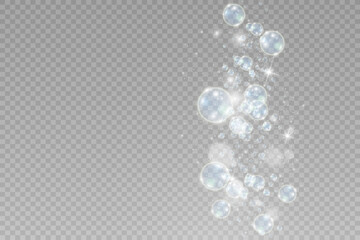 White beautiful bubbles on a transparent background vector illustration. Bubble.	
