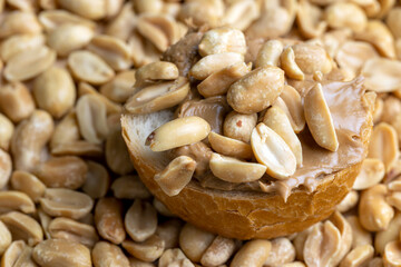 Peanut paste on a soft wheat baguette