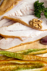 Smoke-smoked chicken on a board