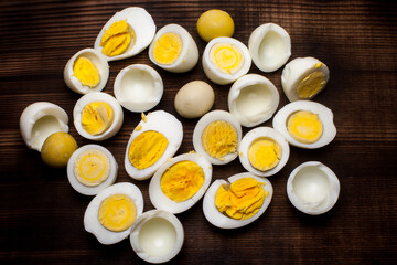 freshly boiled peeled chicken eggs close-up