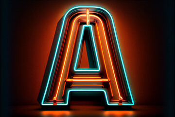 Highly detailed neon tube sign with the letter A. Generaing Ai
