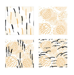 Set of abstract background with stylized gulls, sun and simple shapes