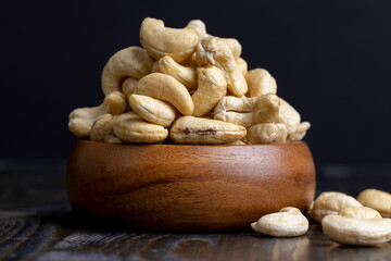 Fresh peeled cashew nuts on the table