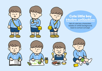Set of cute boy characters. isolate on white background, back to school concept.