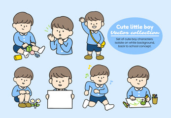 Set of cute boy characters. isolate on white background, back to school concept.