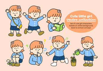 Set of cute girl characters. isolate on white background, back to school concept.
