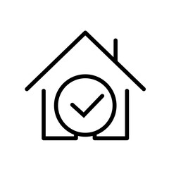 Mortgage approved line icon in flat style. House building with check mark symbol on white background. Simple home with tick outline icon. Vector illustration for graphic design, Web, UI, mobile app.