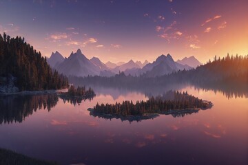 Fototapeta premium Morning View in the Mountain with lake. Genarative AI