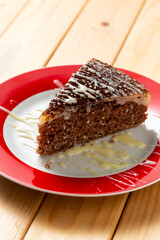 Close-up piece of delicious chocolate cake, dessert