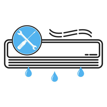 recommend clip art: Silhouette of a faulty air conditioner and wrench screwdriver. Symbol for service repair