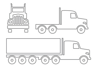 Truck thin line icon isolated on white background -  front view and side view