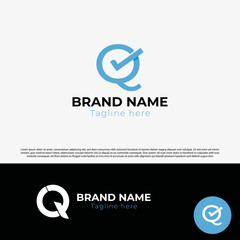 Abstract monogram letter Q logo design with a tick mark logotype. Minimalist Q QQ creative initial-based vector template. Usable for Business and Branding Logos. Flat Vector illustration