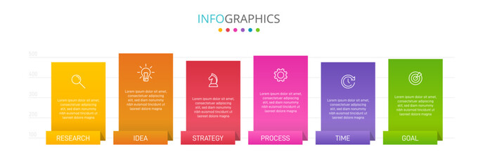 Vertical infographic design with icons and 6 options or steps. Thin line. Infographics business concept. Can be used for info graphics, flow charts, presentations, mobile web sites, printed materials.