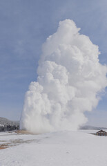 Scenic Old Faithful Landscape in Winter in Yellowstone National Park Wyoming