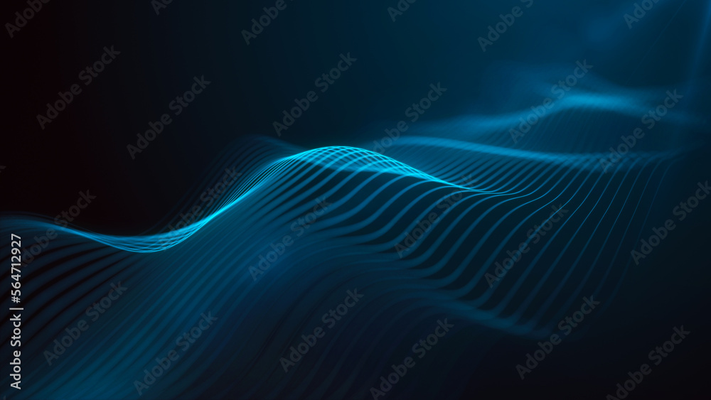 Poster futuristic wave of blue lines. digital data flow. the concept of big data. network connection. cyber
