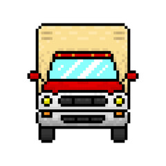 Pixel truck icon. Color silhouette. Front view. Editable pixels. Vector simple flat graphic illustration. Isolated object on a white background. Isolate.